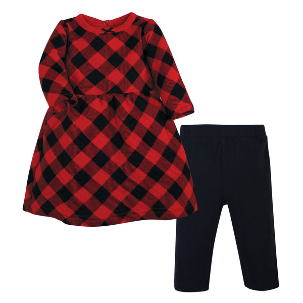 Hudson Baby Toddler & Baby Girl Quilted Cotton Dress and Leggings, Buffalo Plaid