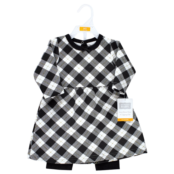 Hudson Baby Toddler & Baby Girl Quilted Cotton Dress and Leggings, Black Gold Plaid
