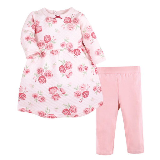 Hudson Baby Toddler & Baby Girl Quilted Cotton Dress and Leggings, Blush Rose