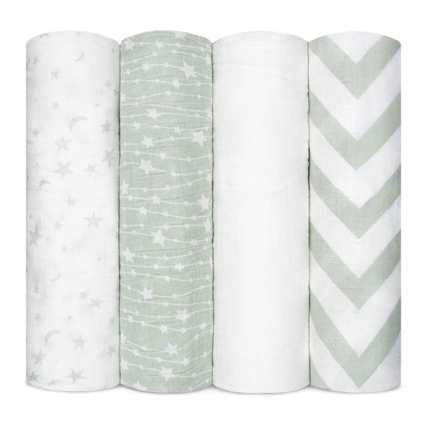 Comfy Cubs Baby Muslin Swaddle Blankets, 4 Pack - Green