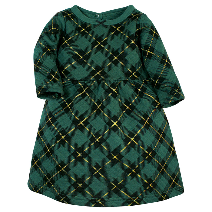 Hudson Baby Toddler & Baby Girl Quilted Cotton Dress and Leggings, Forest Green Plaid