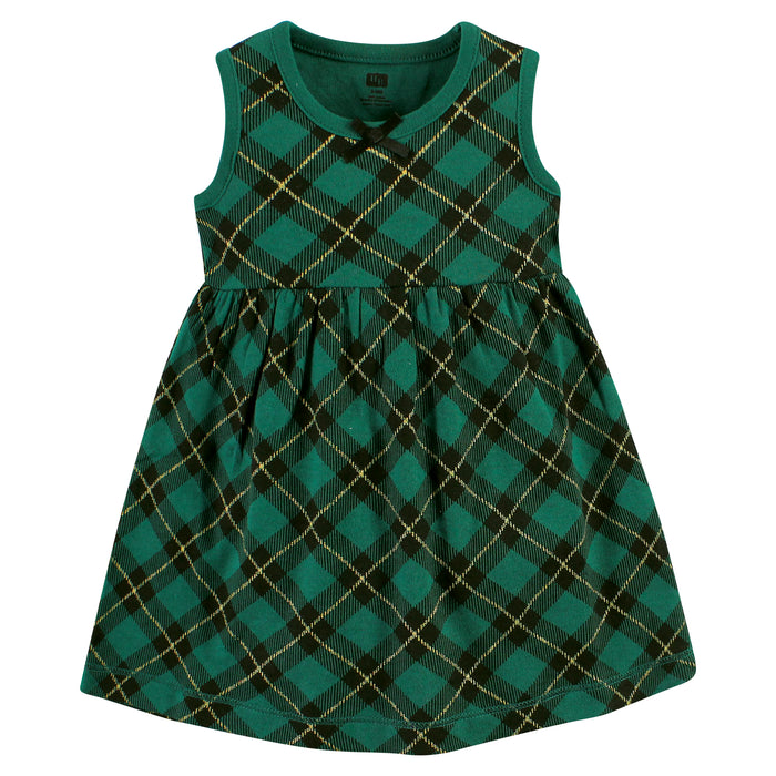 Hudson Baby Girls Cotton Dress and Cardigan Set, Forest Green Plaid