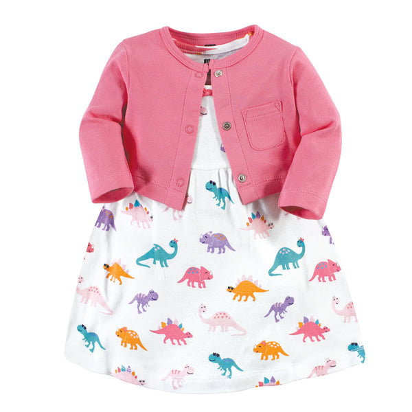 Hudson Baby Girls Cotton Dress and Cardigan Set, Cute-A-Saurus