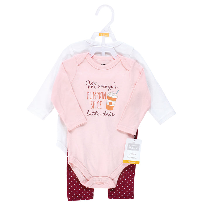 Hudson Baby Infant Girl Cotton Bodysuit and Pant Set, Pum Packin Spice Date