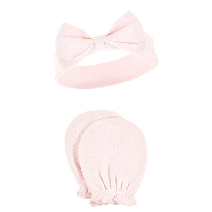 Hudson Baby Cotton Headband and Scratch Mitten Set, Pink Gray Floral 8-Piece