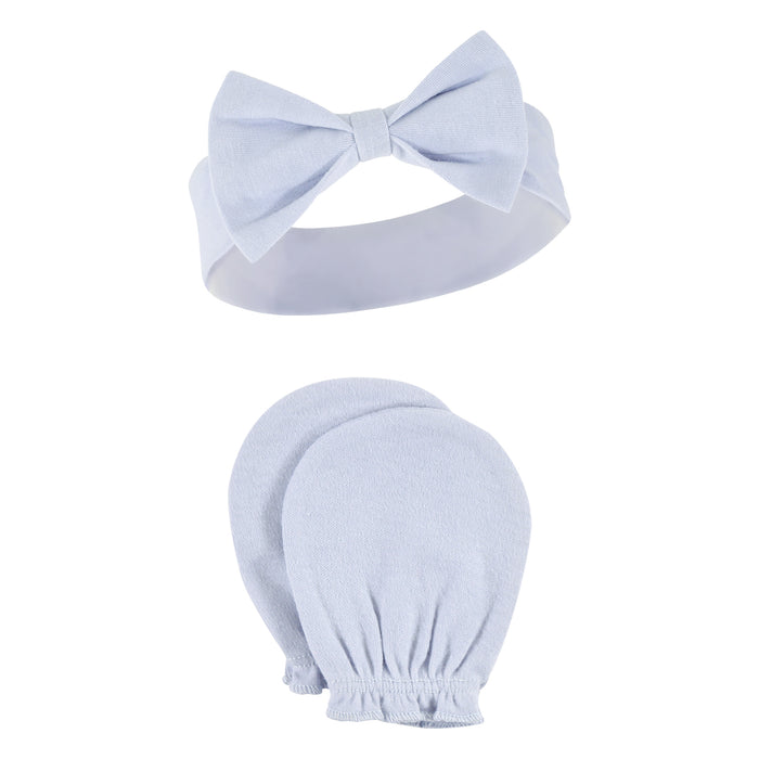 Hudson Baby Cotton Headband and Scratch Mitten Set, Blue Toile