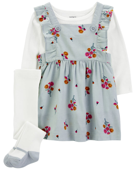 Carters 3 Piece Floral Jumper And Bodysuit Set