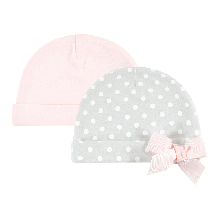Hudson Baby Infant Girl Cotton Cap and Scratch Mitten Set, Pink Gray Elephant, 0-6 Months