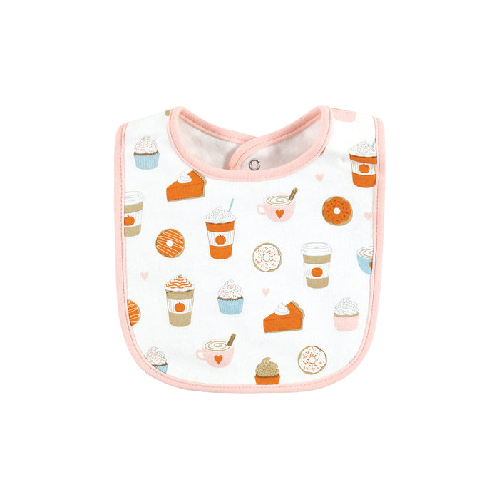 Hudson Baby Infant Girl Cotton Bib and Headband, Pumpkin Spice Date, One Size