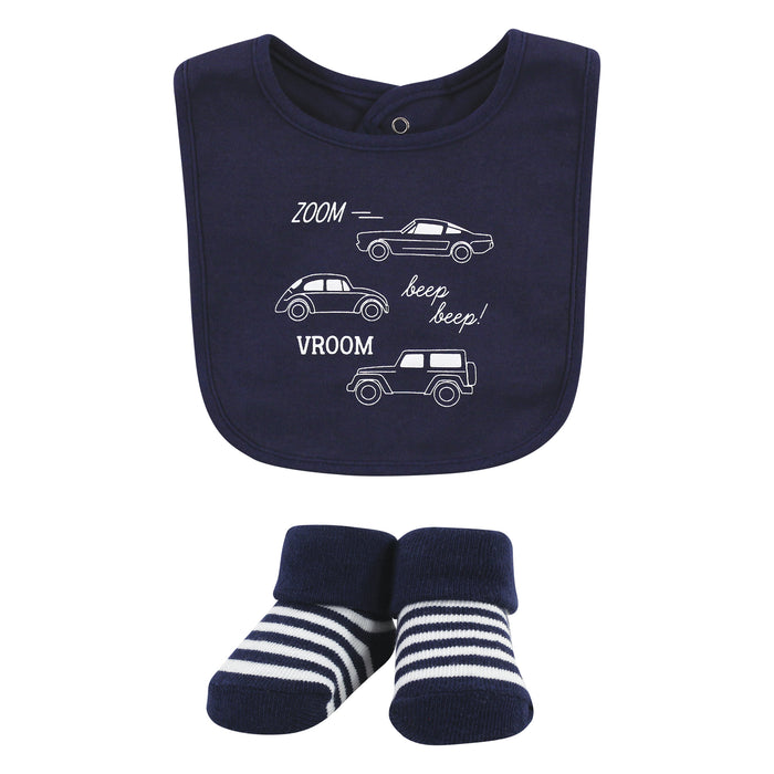 Hudson Baby Cotton Bib and Sock Set, Cars, One Size