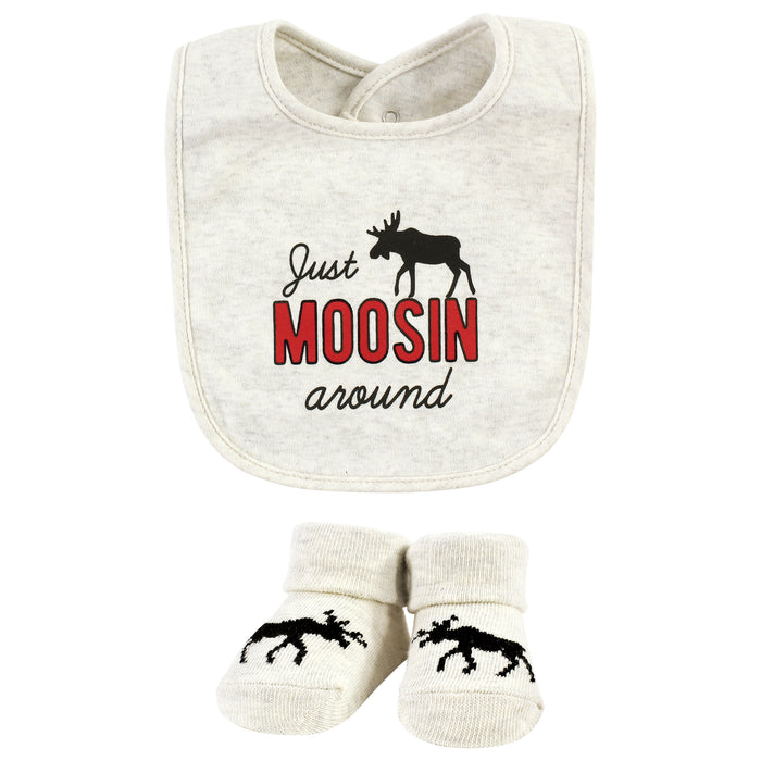 Hudson Baby Infant Boy Cotton Bib and Sock Set, Winter Moose, One Size