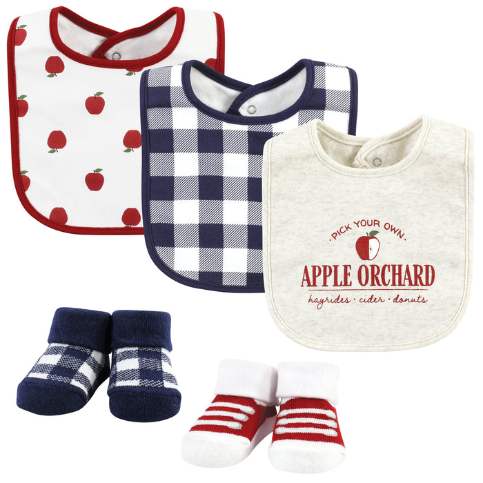 Hudson Baby Infant Boy Cotton Bib and Sock Set, Apple Orchard, One Size