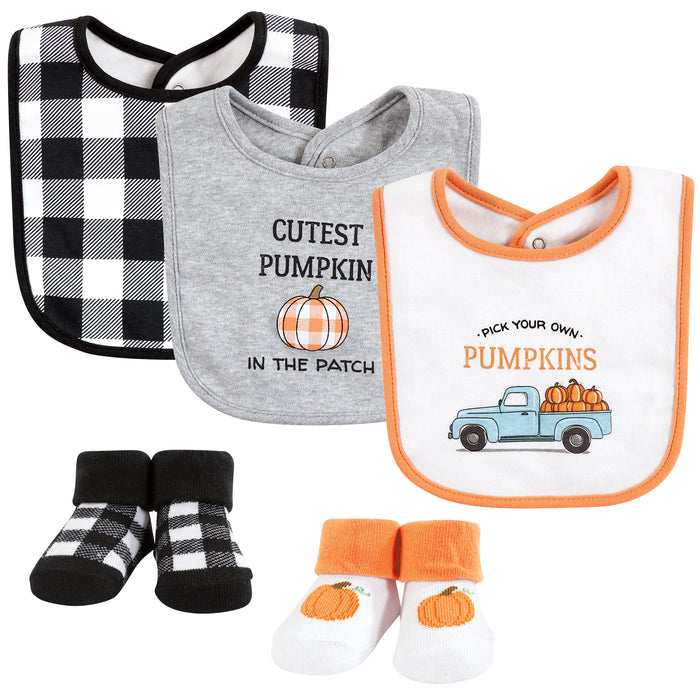 Hudson Baby Infant Boy Cotton Bib and Sock Set, Pumpkin Truck, One Size