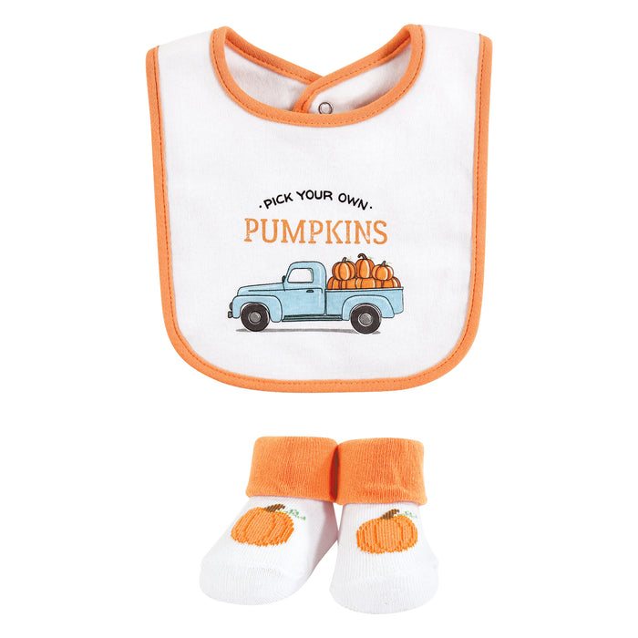 Hudson Baby Infant Boy Cotton Bib and Sock Set, Pumpkin Truck, One Size
