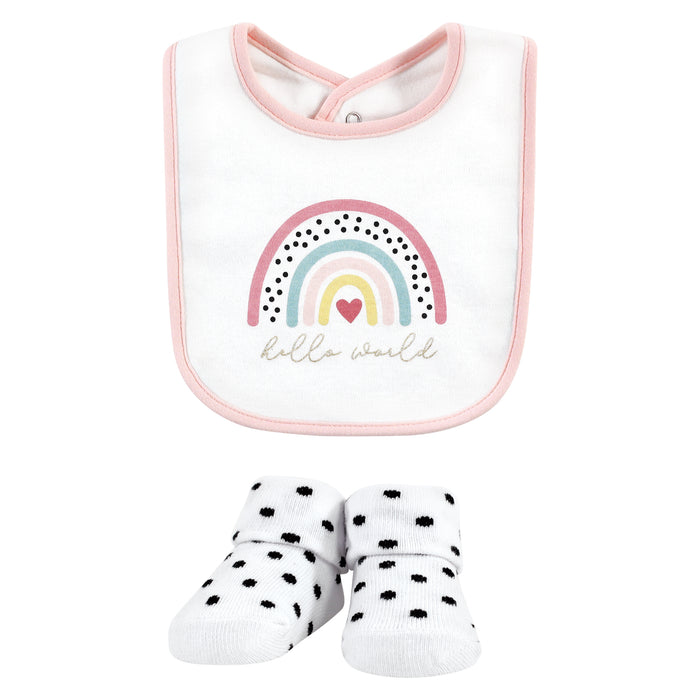 Hudson Baby Infant Girls Cotton Bib and Sock Set, Modern Rainbow, One Size