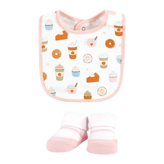 Hudson Baby Infant Girl Cotton Bib and Sock Set, Pumpkin Spice, One Size