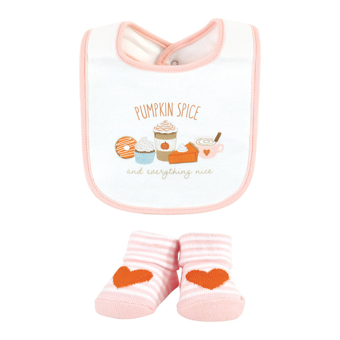 Hudson Baby Infant Girl Cotton Bib and Sock Set, Pumpkin Spice, One Size