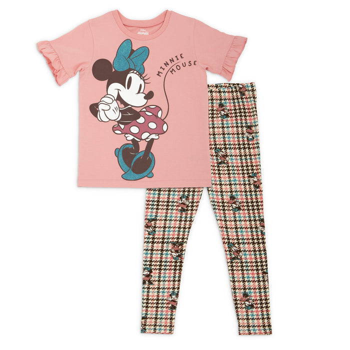 Disney Minnie Mouse 2 Piece Short Sleeve Top with Logo Legging