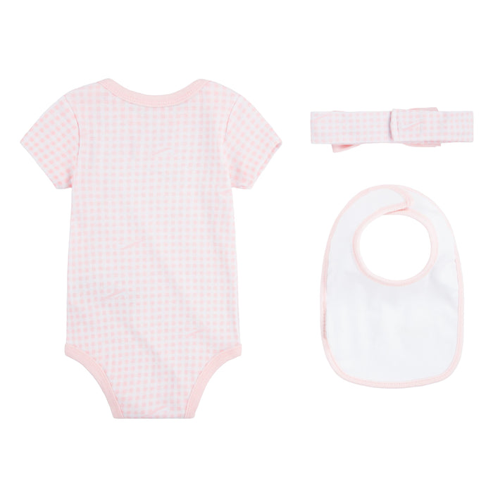 Nike Gift Set Bodysuit, Bib, & Headband in Pink Newborn-6 Months