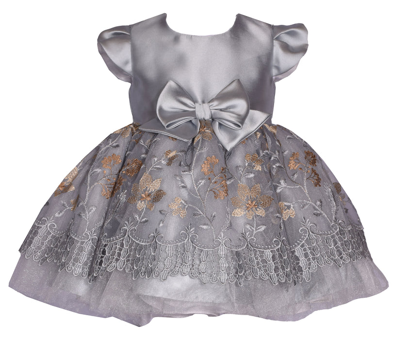 Bonnie Baby Satin Dress with Embroidery
