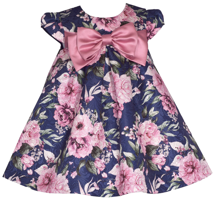 Bonnie Baby Bow Front Trapeze Dress in Navy