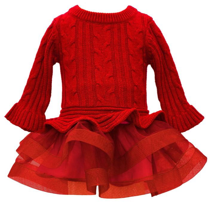 Bonnie Baby Sweater Dress with Tulle in Red