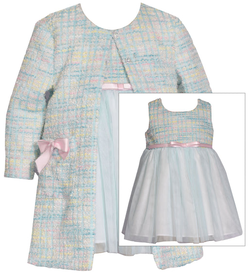 Bonnie Baby Aqua Mini Boucle Coat and Dress Set