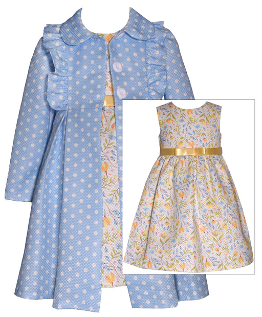 Bonnie Baby Blue Dot Pique Coat and Dress Set