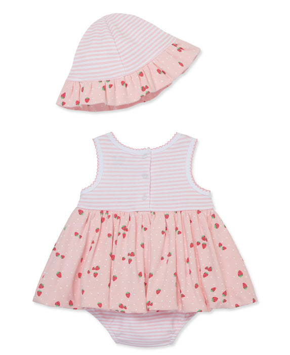 Little Me Pink Strawberries Popover Dress with Hat