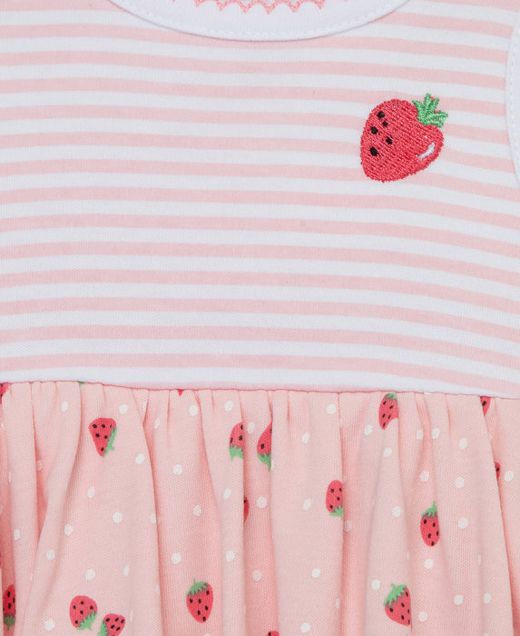 Little Me Pink Strawberries Popover Dress with Hat