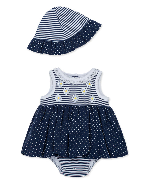 Little Me Blue Daisy Popover Dress with Hat