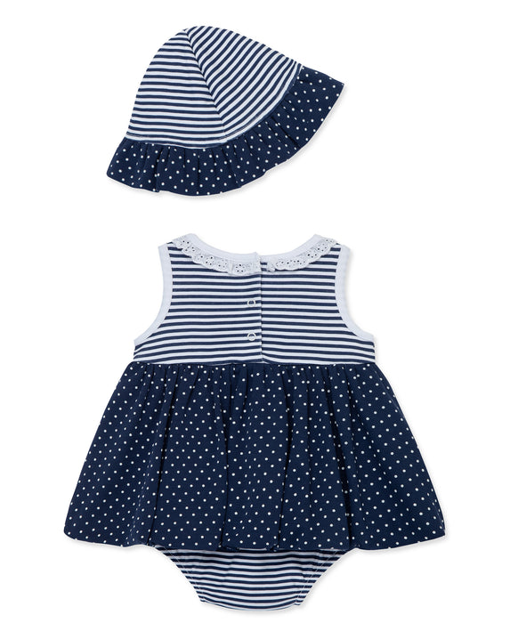 Little Me Blue Daisy Popover Dress with Hat