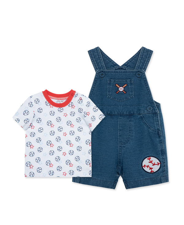 Little Me Blue Baseball Shortall