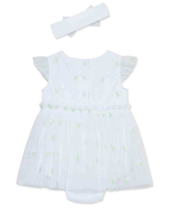 Little Me White Flowers Popover Dress with Headband