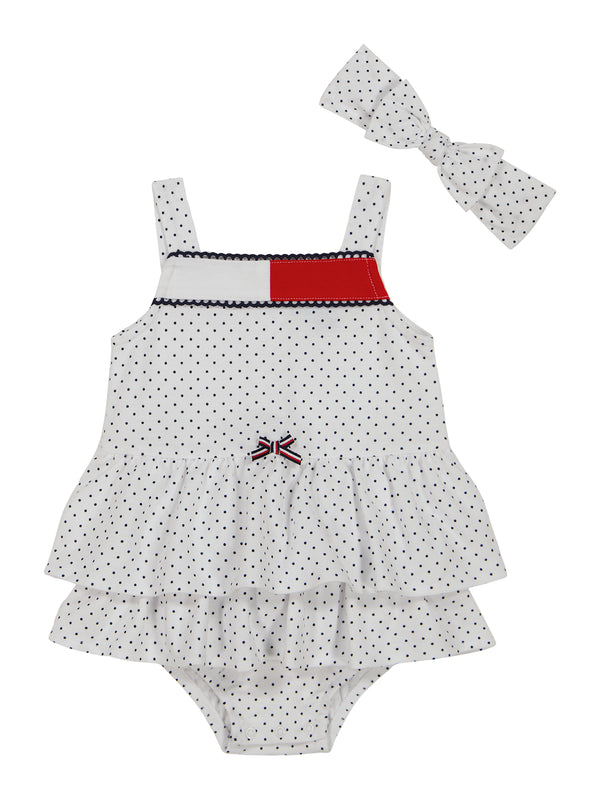 Tommy Hilfiger White/Navy Dot Sunsuit with Headband