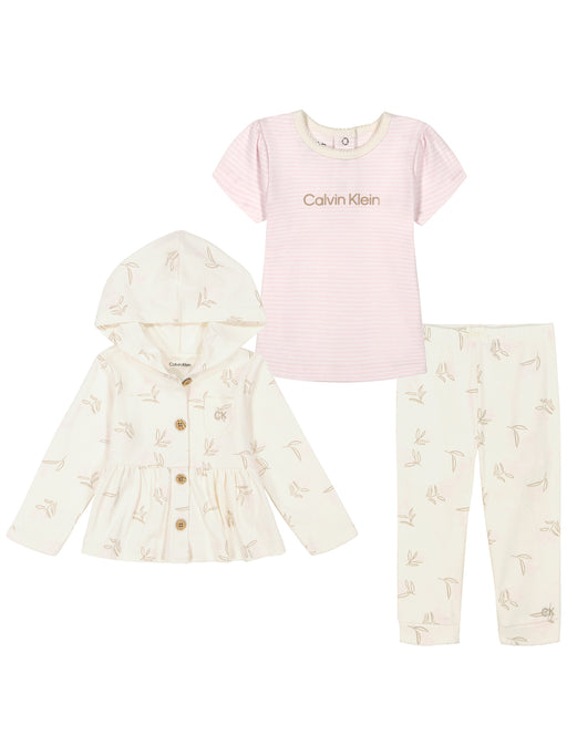 Calvin Klein 3 Piece Ivory and Pink Floral Jacket Set