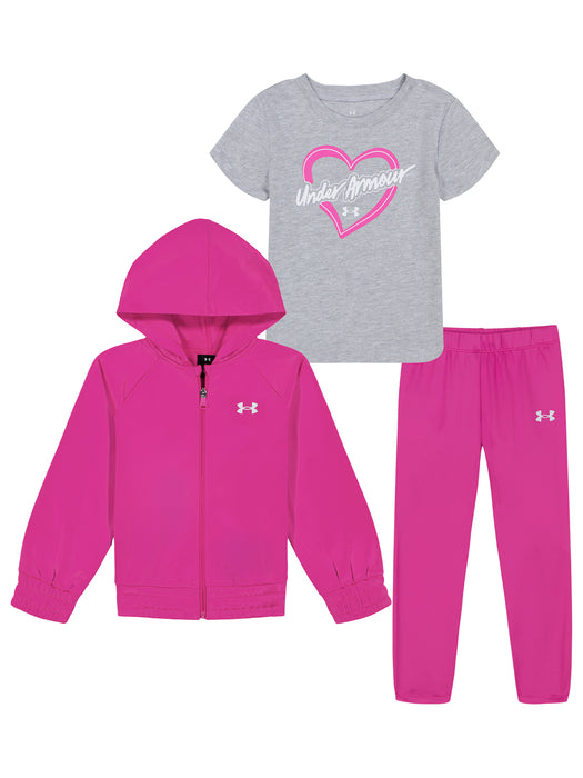 Under Armour 3 Piece Full Zip Fleece Hoodie Set Rebel Pink