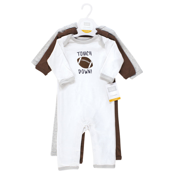 Hudson Baby Infant Boys Cotton Coveralls, Touch Down, 3-Pack