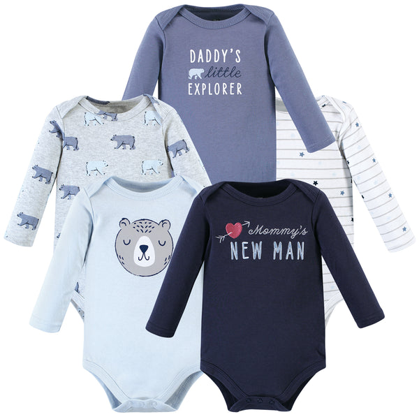 Hudson Baby Infant Boy Cotton Long-Sleeve Bodysuits, Mommys New Man