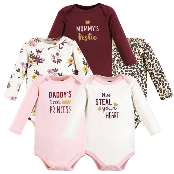 Hudson Baby Infant Girl Cotton Long-Sleeve Bodysuits, Steal Your Heart