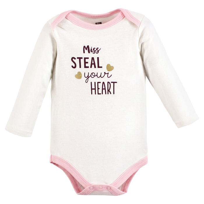 Hudson Baby Infant Girl Cotton Long-Sleeve Bodysuits, Steal Your Heart