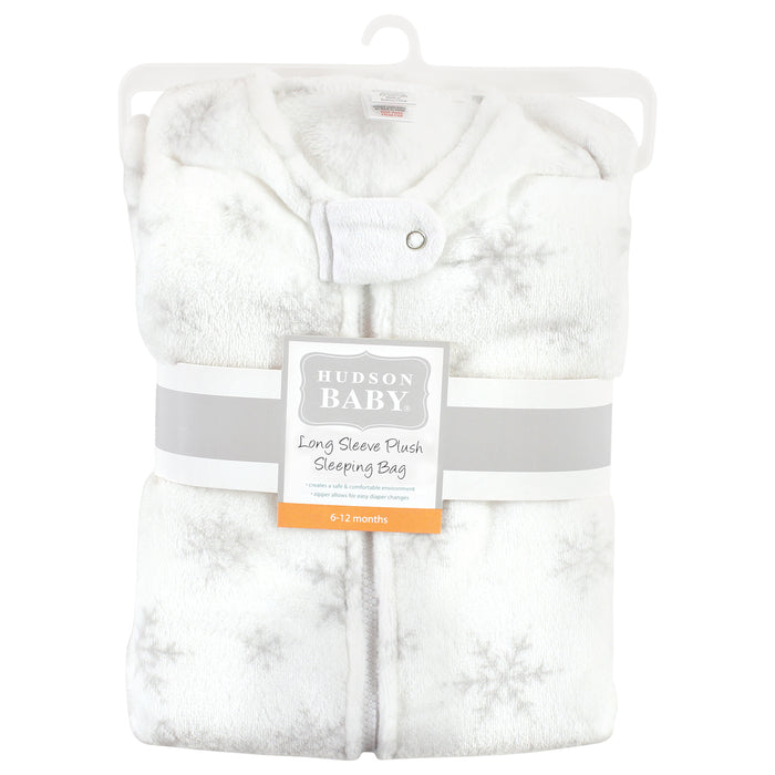 Hudson Baby Infant Girl Plush Sleeping Bag, Sack, Blanket, Long-Sleeve Snowflakes