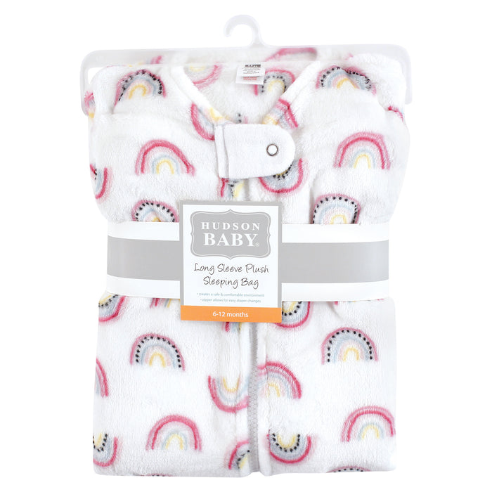 Hudson Baby Infant Girl Plush Sleeping Bag, Sack, Blanket, Long-Sleeve Modern Rainbow