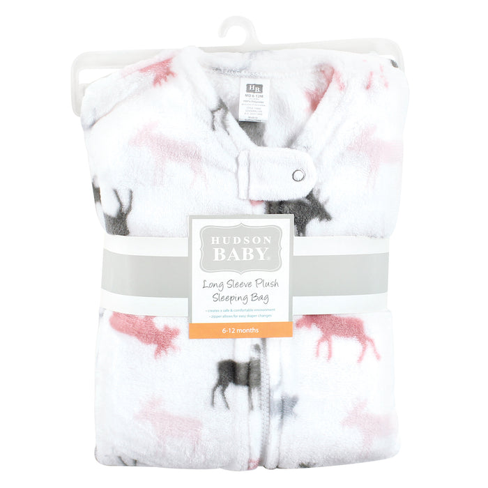 Hudson Baby Infant Girl Plush Sleeping Bag, Sack, Blanket, Long-Sleeve Pink Moose
