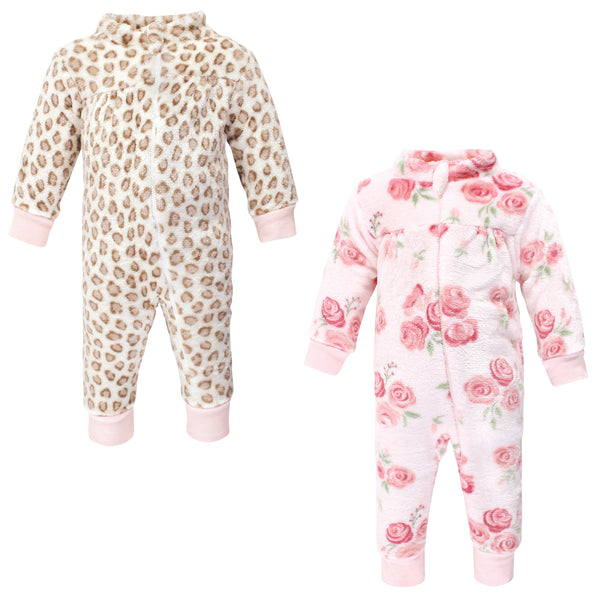 Hudson Baby Infant Girl Plush Jumpsuits, Blush Rose