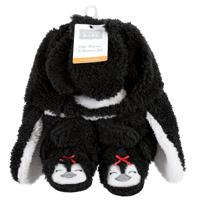 Hudson Baby Infant Girl Trapper Hat, Mitten and Bootie Set, Girl Penguin