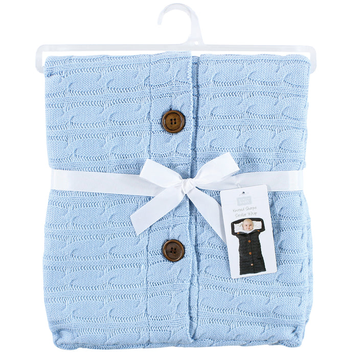Hudson Baby Faux Shearling Knitted Baby Lounge Stroller Wrap Sack, Light Blue
