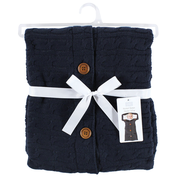 Hudson Baby Faux Shearling Knitted Baby Lounge Stroller Wrap Sack, Navy