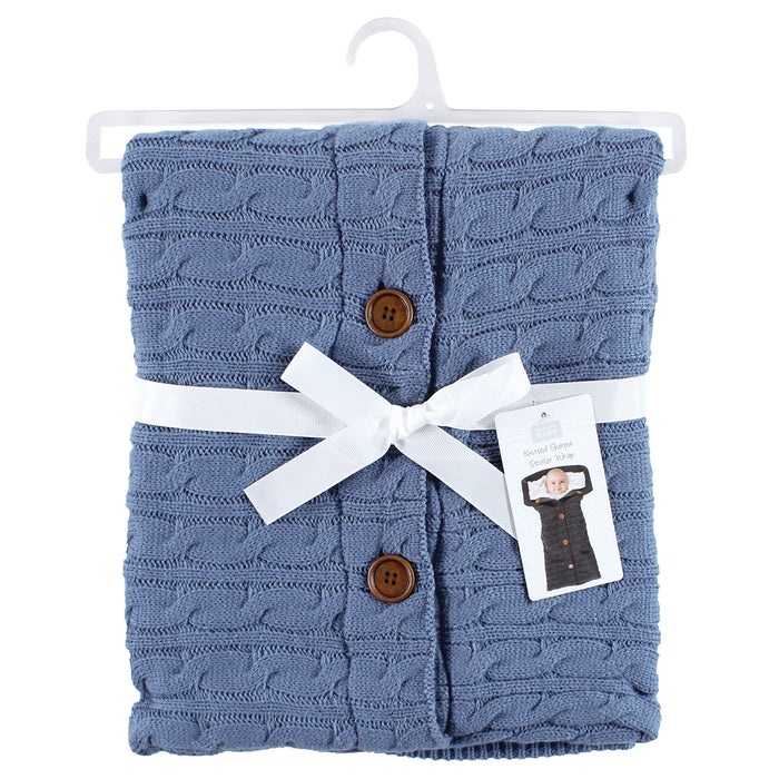 Hudson Baby Faux Shearling Knitted Baby Lounge Stroller Wrap Sack, Coronet Blue
