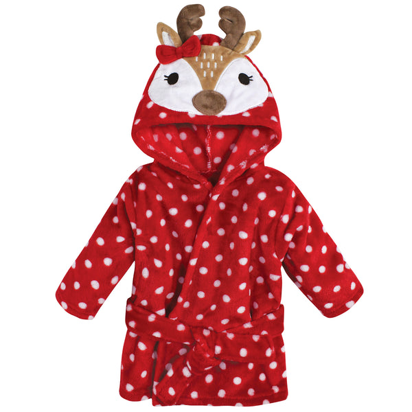 Hudson Baby Plush Animal Face Bathrobe, Holiday Reindeer, 0-9 Months